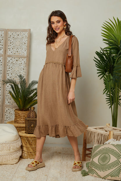 Robe mi-longue avec détails volantés 1342