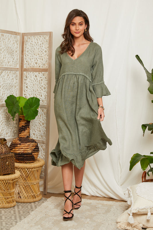 Robe mi-longue avec détails volantés 1342