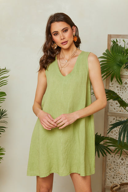 Robe courte col V sans manches