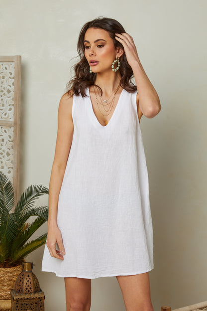 Robe courte col V sans manches
