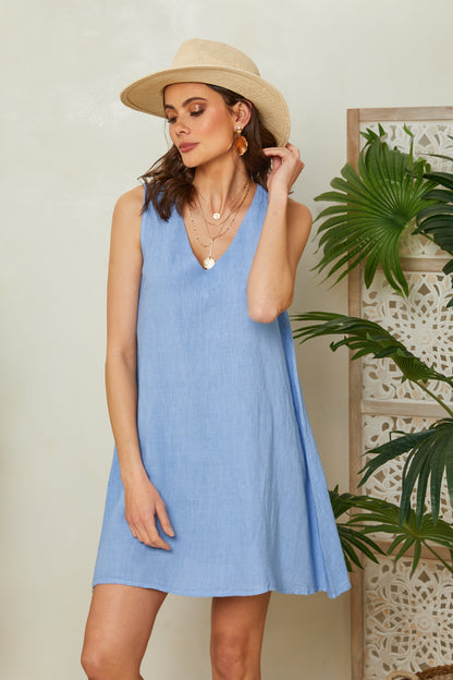Robe courte col V sans manches