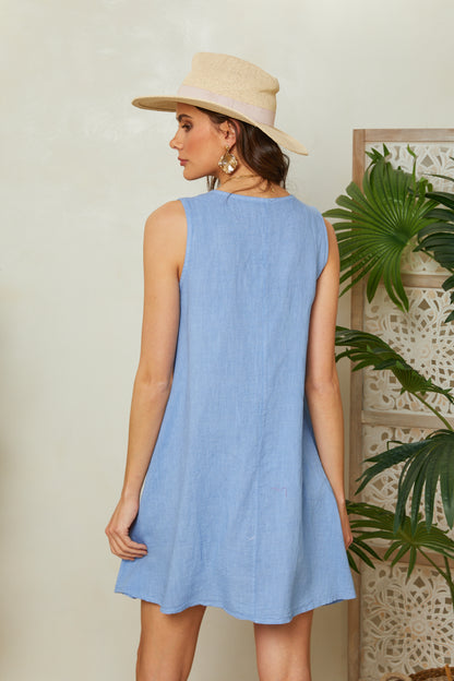Robe courte col V sans manches