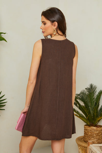 Robe courte col V sans manches