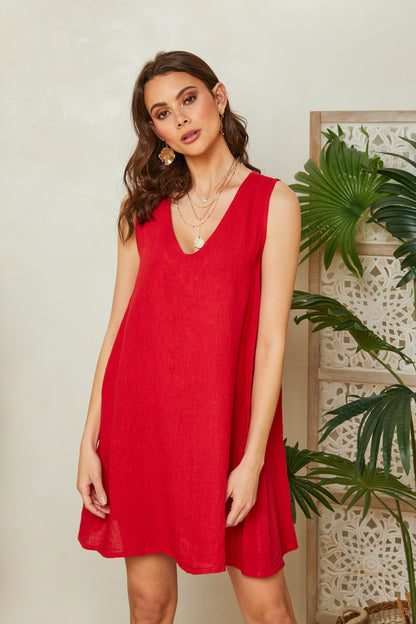 Robe courte col V sans manches