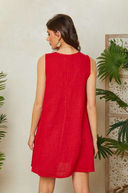 Robe courte col V sans manches