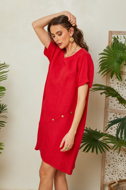 Robe col rond avec détails boutons sur le côté