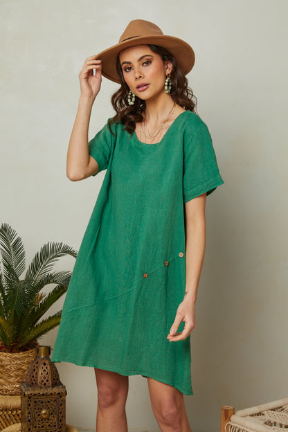 Robe col rond avec détails boutons sur le côté