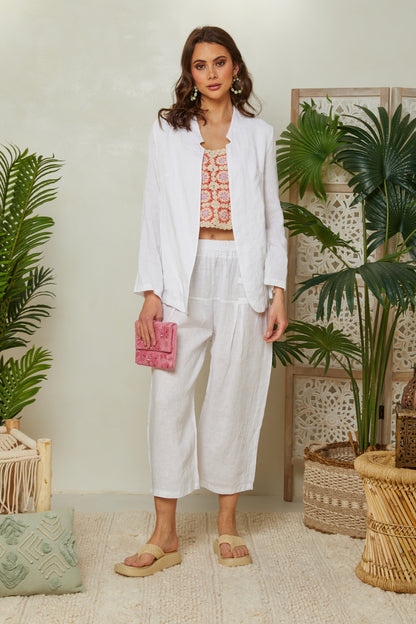 Veste en lin ouverte avec manches 3/4