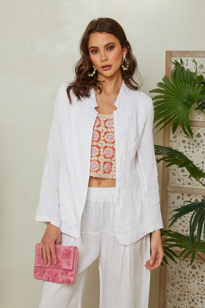 Veste en lin ouverte avec manches 3/4