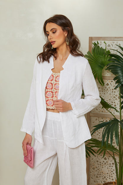 Veste en lin ouverte avec manches 3/4