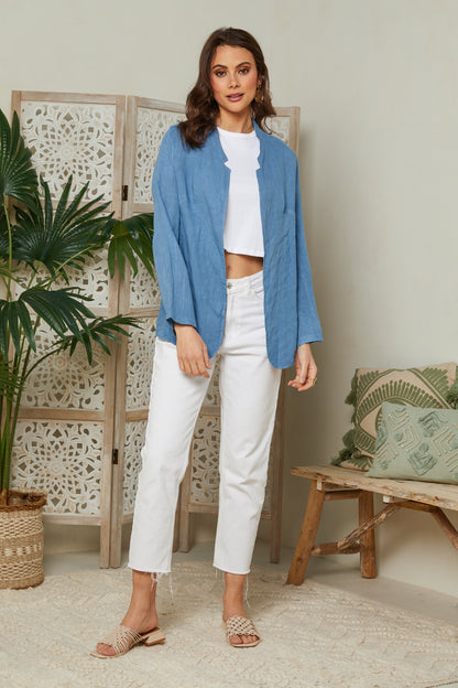 Veste en lin ouverte avec manches 3/4