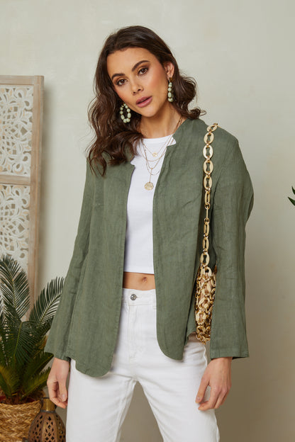 Veste en lin ouverte avec manches 3/4