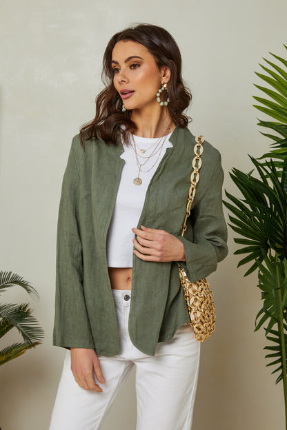 Veste en lin ouverte avec manches 3/4