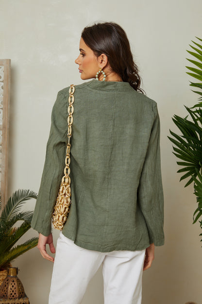 Veste en lin ouverte avec manches 3/4