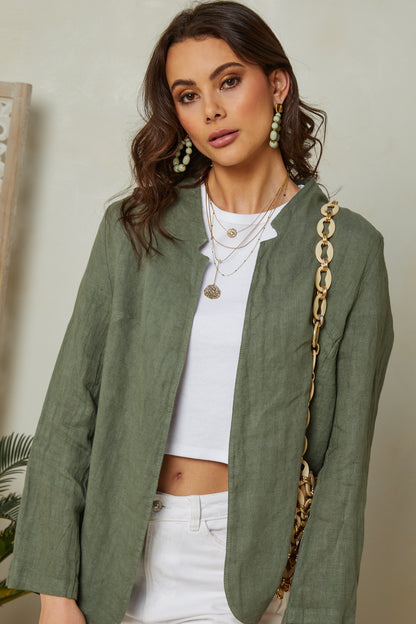 Veste en lin ouverte avec manches 3/4
