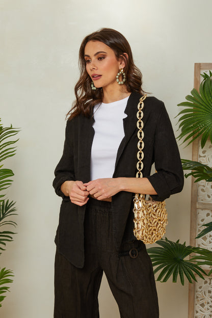 Veste en lin ouverte avec manches 3/4