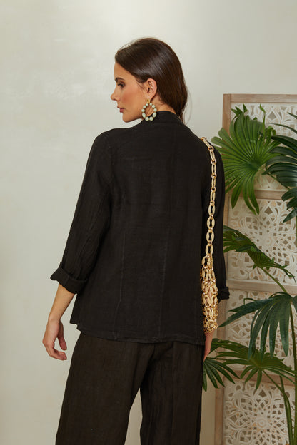 Veste en lin ouverte avec manches 3/4