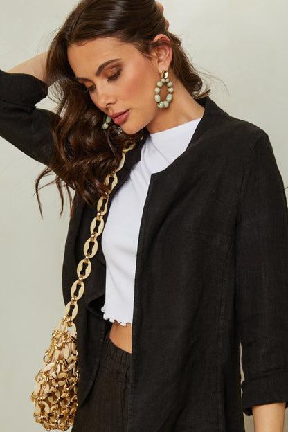 Veste en lin ouverte avec manches 3/4