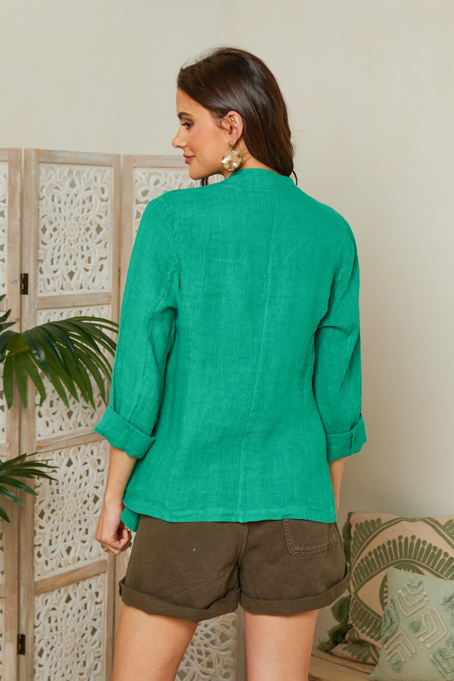 Veste en lin ouverte avec manches 3/4