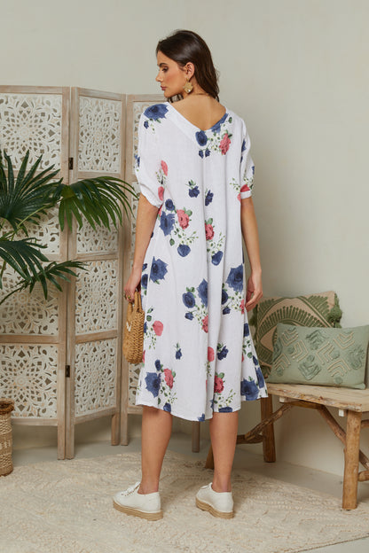 Robe fleurie à manches courtes avec poches