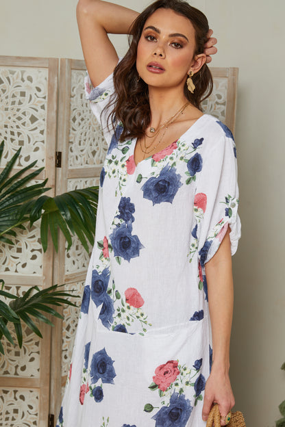 Robe fleurie à manches courtes avec poches
