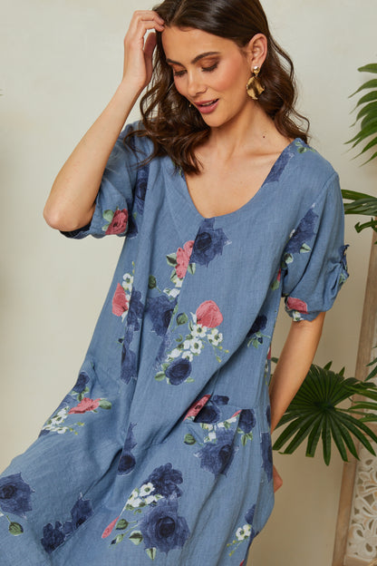 Robe fleurie à manches courtes avec poches
