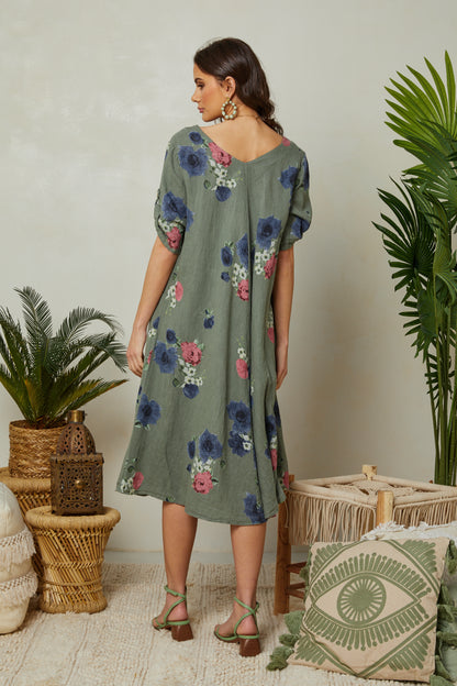 Robe fleurie à manches courtes avec poches