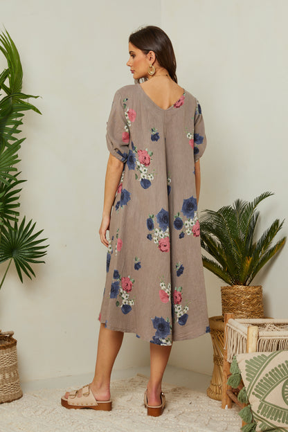 Robe fleurie à manches courtes avec poches