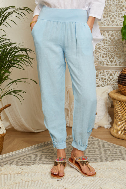 Pantalon en lin avec taille élastiquée
