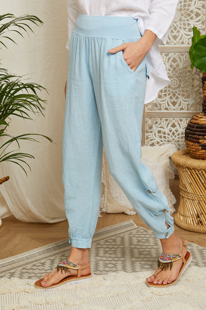Pantalon en lin avec taille élastiquée