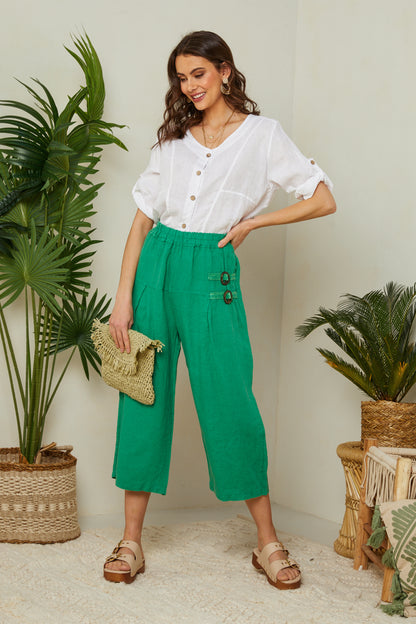 Pantalon en lin 3/4