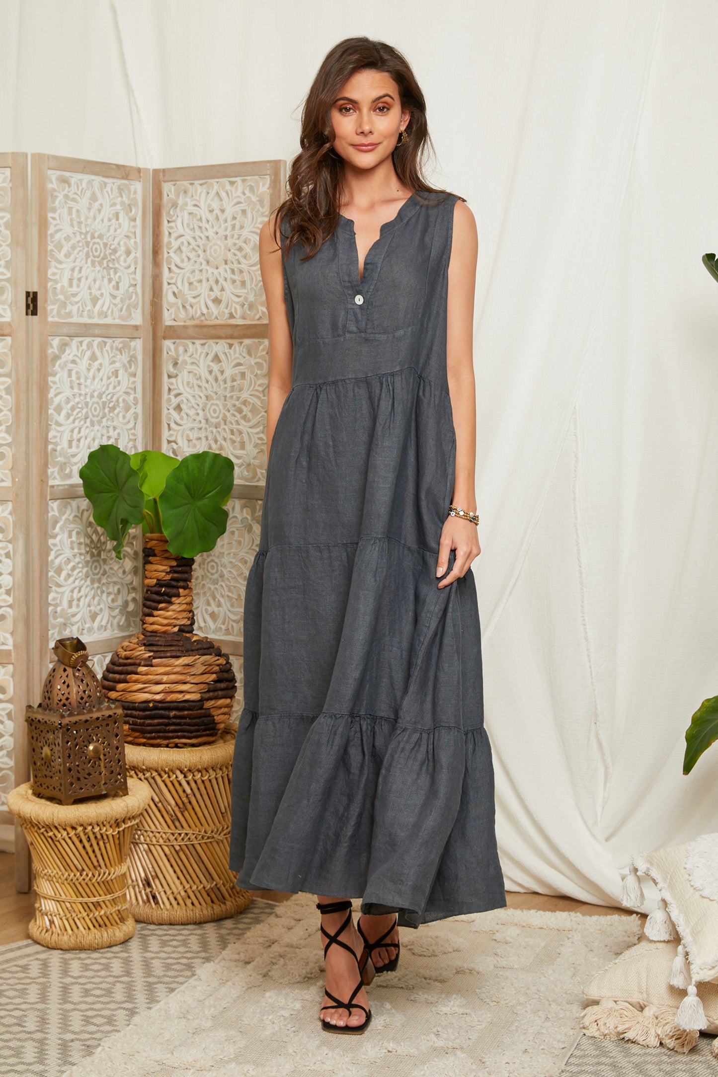 Robe longue en lin sans manches 20872
