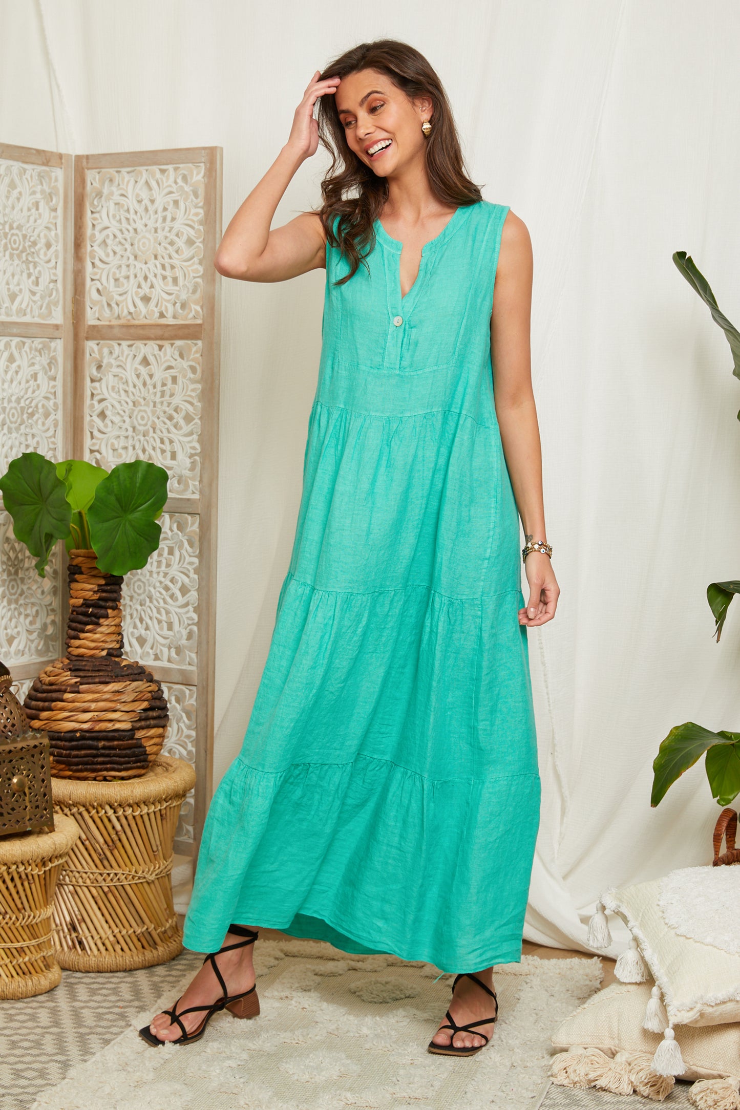 Robe longue en lin sans manches 20872