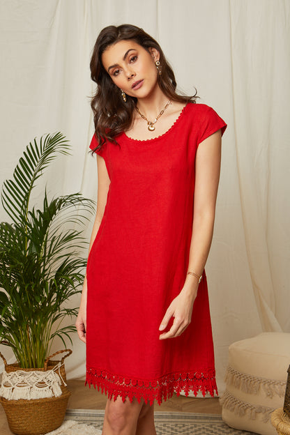 Robe en lin avec finitions dentelle