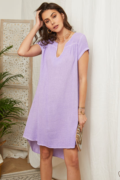 Robe avec manches courtes et finitions revers