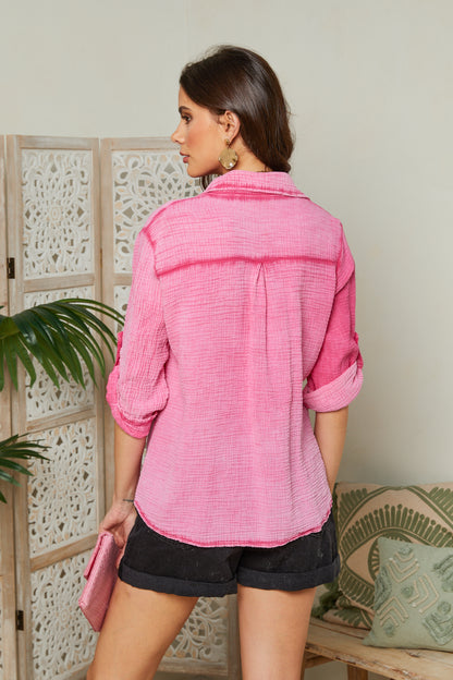Chemise en gaze de coton délavée