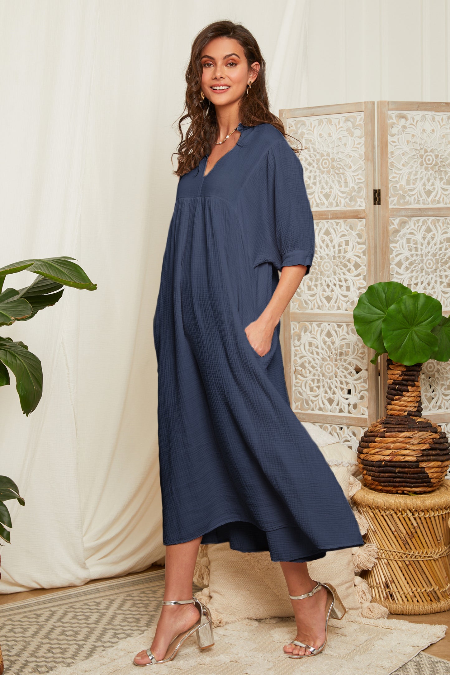 Robe longue avec poches latérales