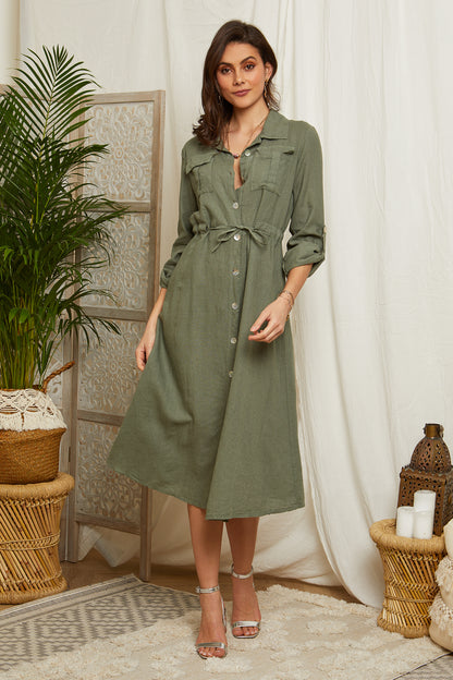 Robe longue ceinturée à la taille 98629
