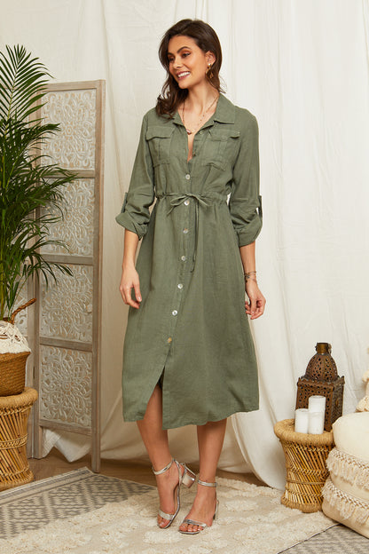 Robe longue ceinturée à la taille 98629