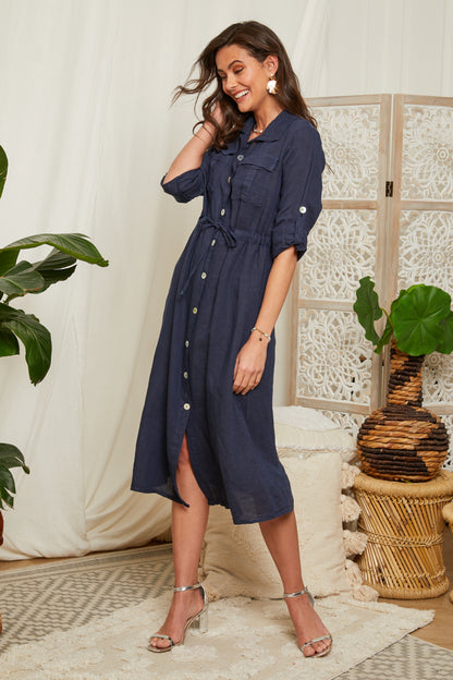 Robe longue ceinturée à la taille 98629