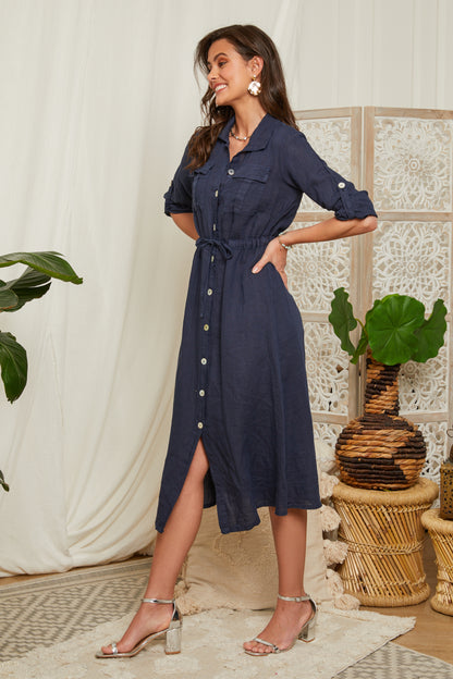 Robe longue ceinturée à la taille 98629