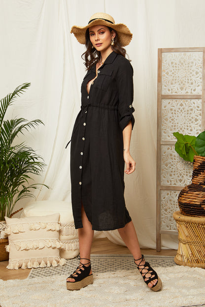 Robe longue ceinturée à la taille