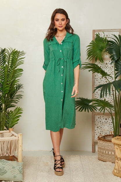 Robe longue ceinturée à la taille